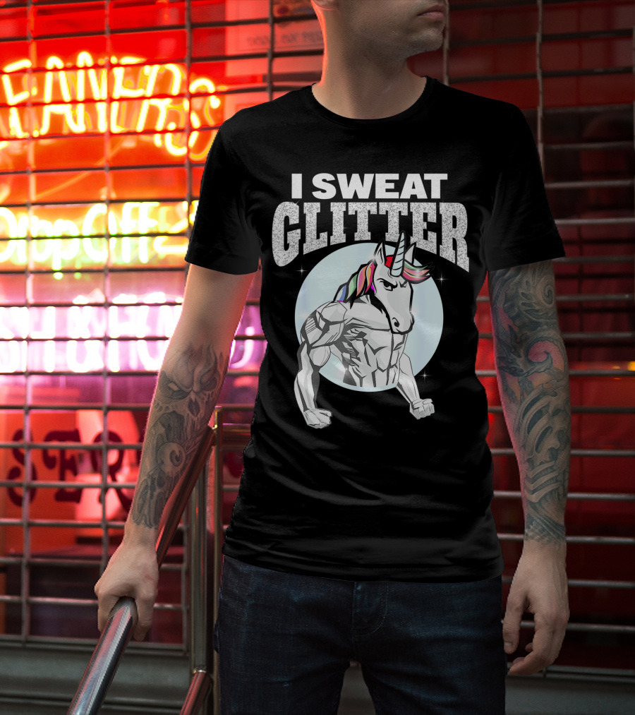 I Sweat Glitter Unicorn Lover Gym Workout T-Shirt