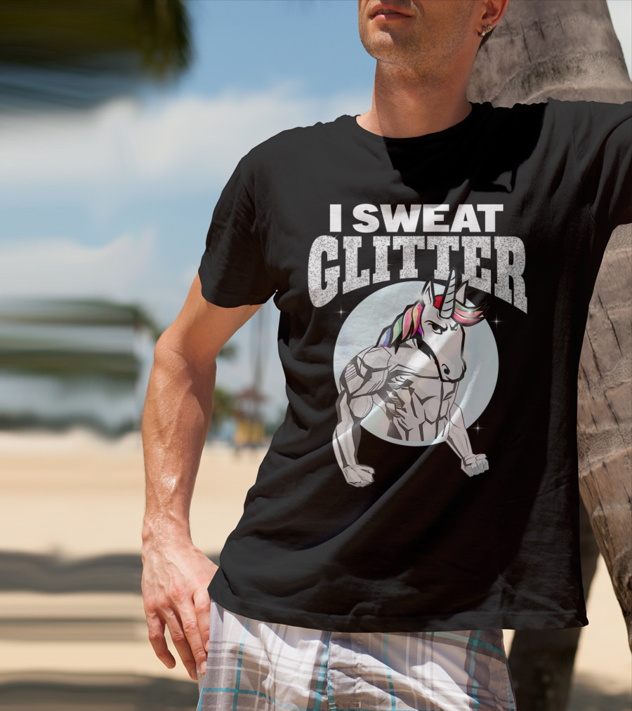 I Sweat Glitter Unicorn Lover Gym Workout T-Shirt