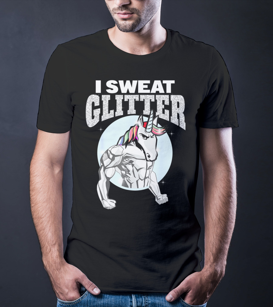 I Sweat Glitter Unicorn Lover Gym Workout T-Shirt
