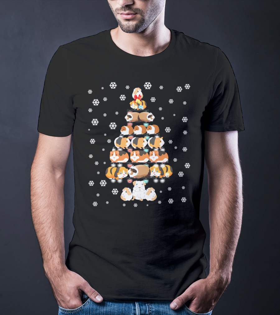 Funny Christmas Tree For Guinea Pig Lovers With Snowflake T-Shirt