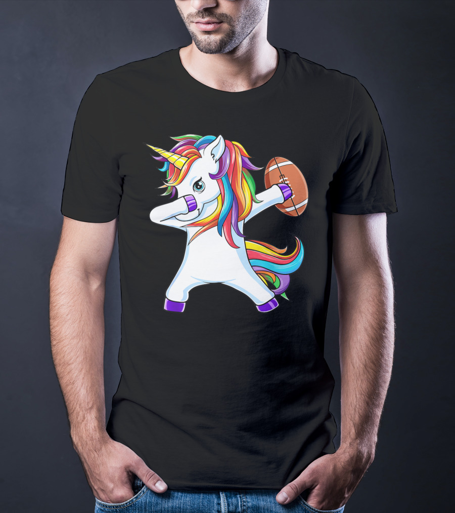 Funny Dabbing Unicorn With American Football T-Shirt