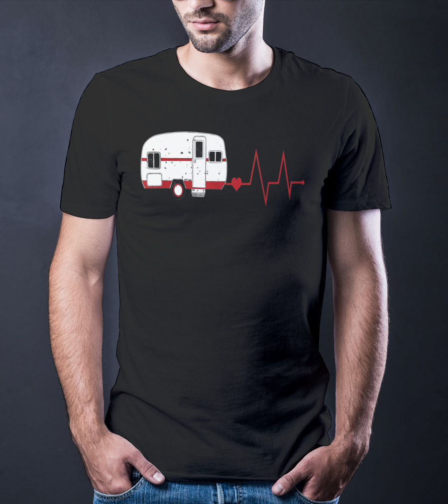 Funny Valentine's Day Camping Women Girls Heartbeat Camper T-Shirt