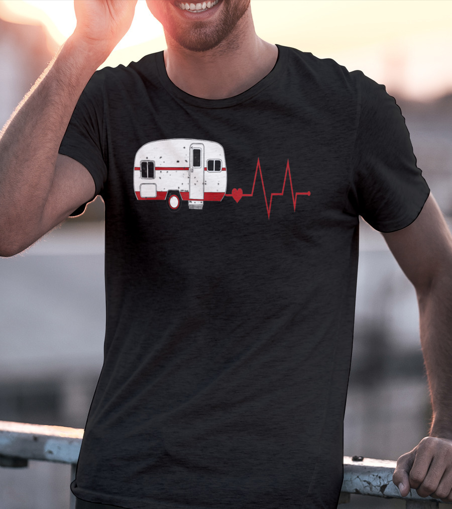 Funny Valentine's Day Camping Women Girls Heartbeat Camper T-Shirt