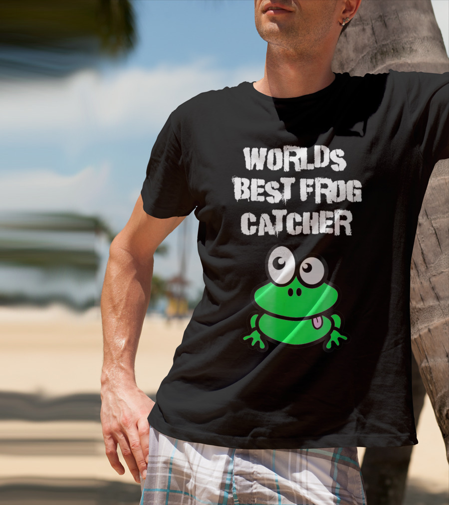 Worlds Best Frog Catcher Funny Green Cartoon Frog Character T-Shirt