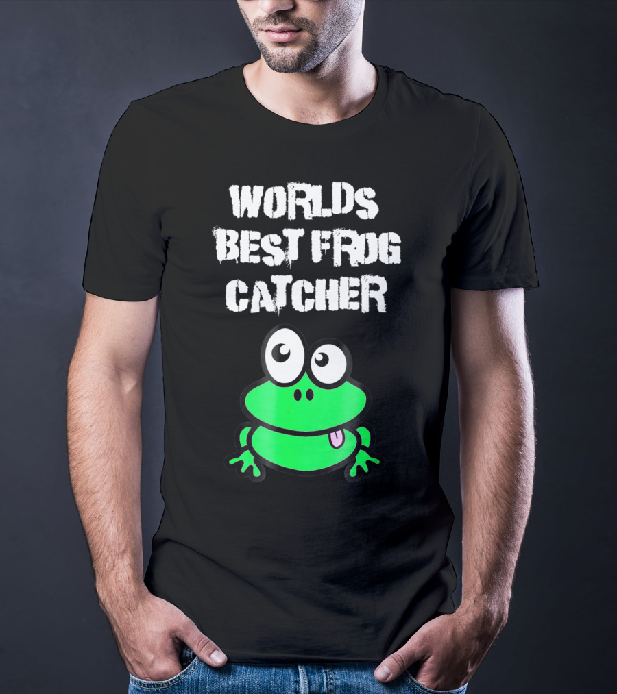 Worlds Best Frog Catcher Funny Green Cartoon Frog Character T-Shirt