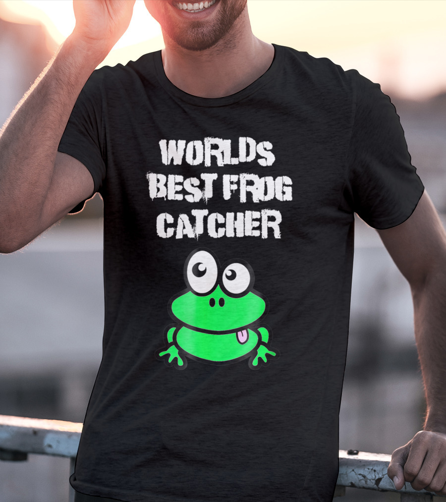 Worlds Best Frog Catcher Funny Green Cartoon Frog Character T-Shirt