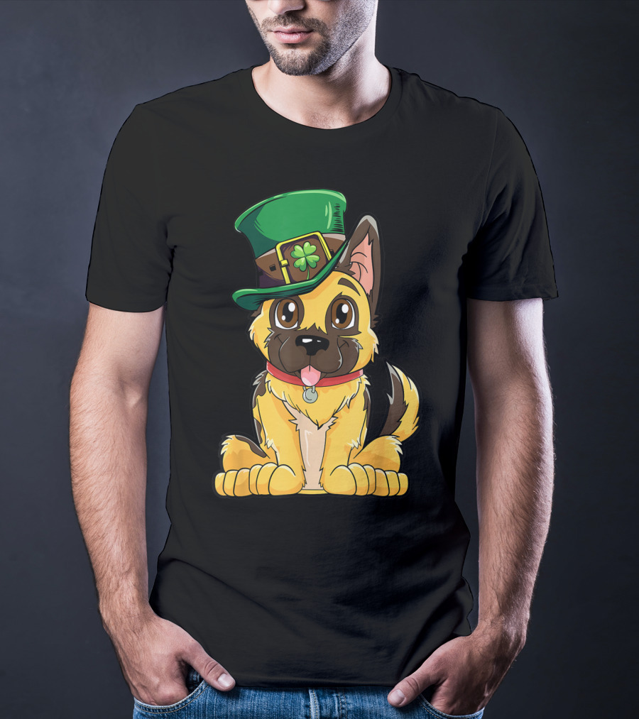 German Shepherd In Leprechaun Hat St Patricks Day Dog T-Shirt
