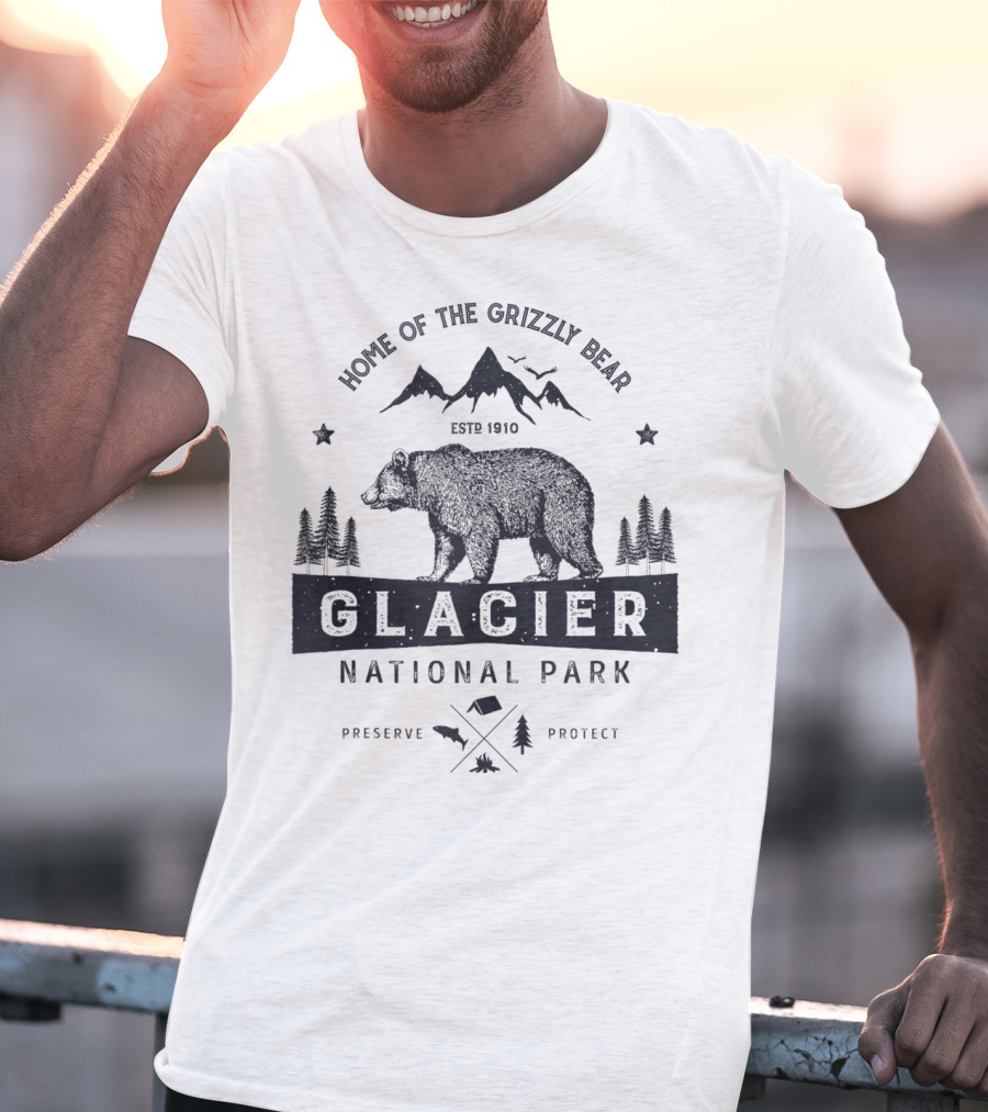 Home Of The Grizzly Bear Glacier National Park Montana Vintage Bear Preserve Protect T-Shirt