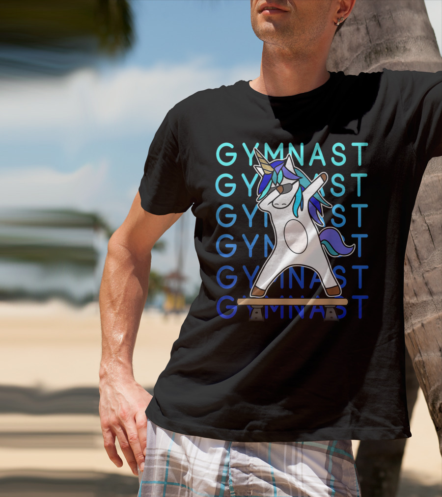 Gymnast Unicorn Dabbing On Balance Beam For Girls Gymnastics T-Shirt
