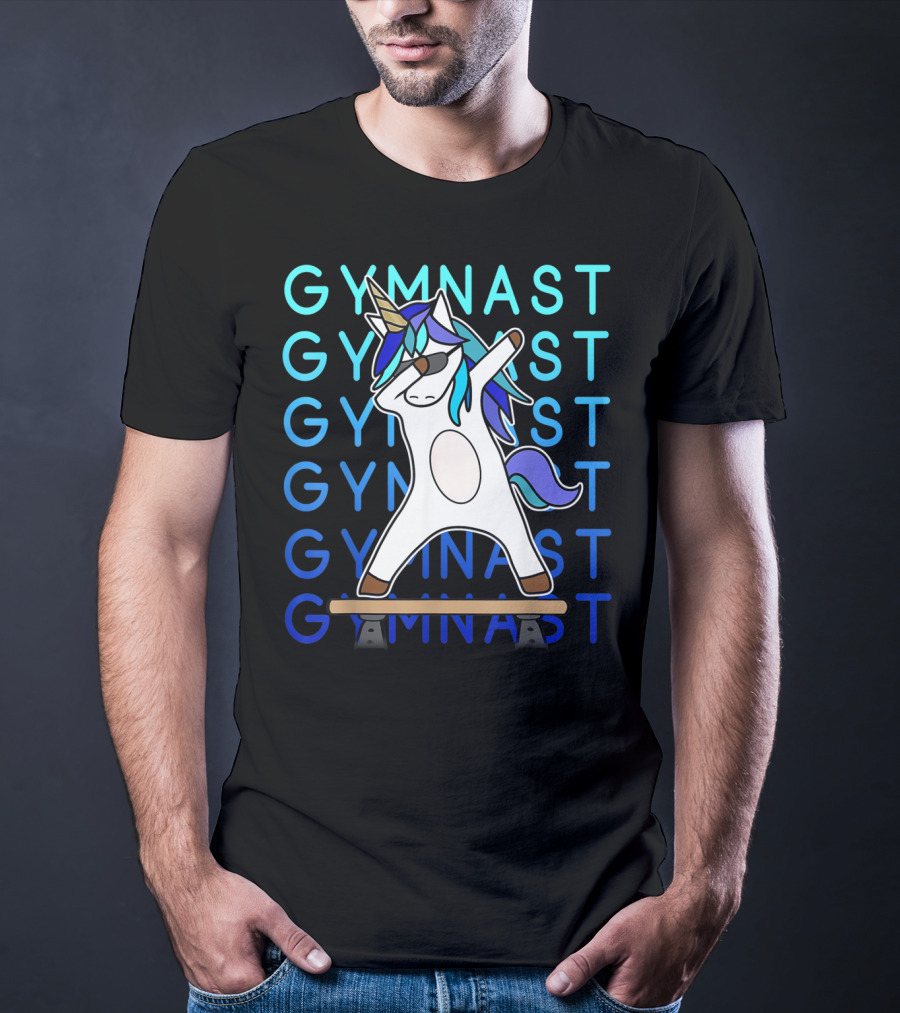 Gymnast Unicorn Dabbing On Balance Beam For Girls Gymnastics T-Shirt
