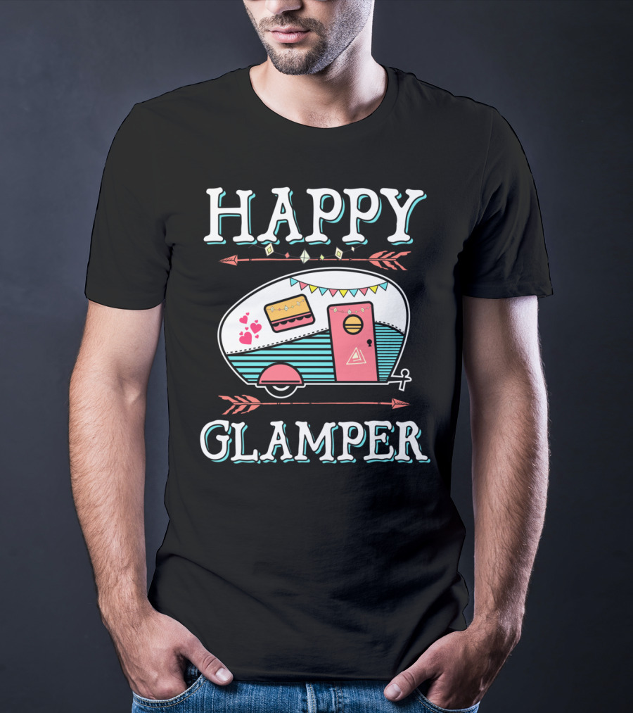 HAPPY GLAMPER Camper With Arrows And Colorful Bunting T-Shirt