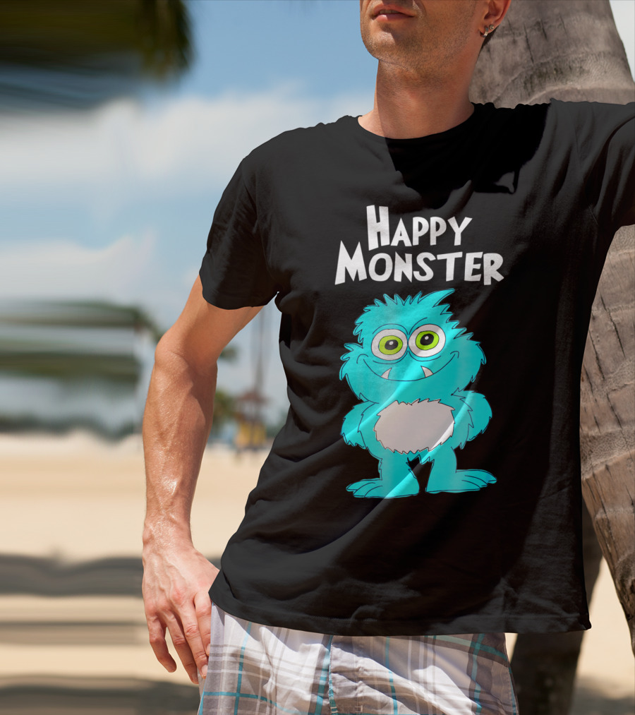 Happy Monster Funny Monster And Adults Vibrant Blue Cartoon Character T-Shirt