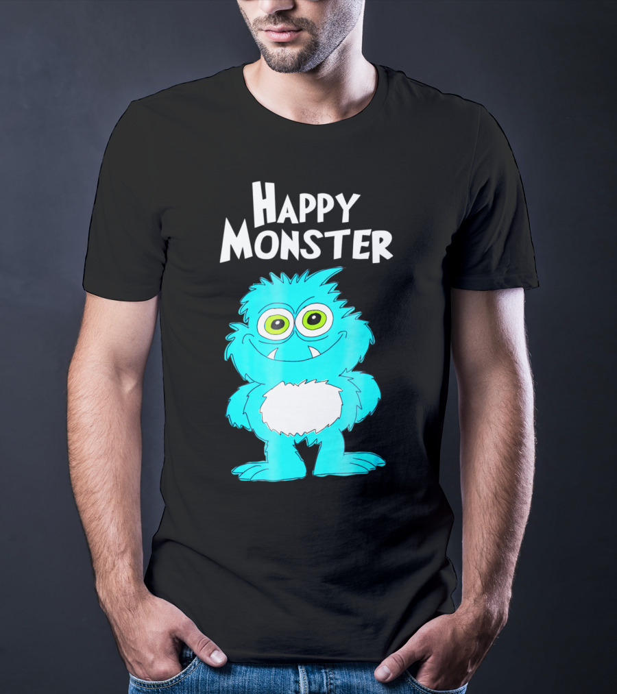 Happy Monster Funny Monster And Adults Vibrant Blue Cartoon Character T-Shirt