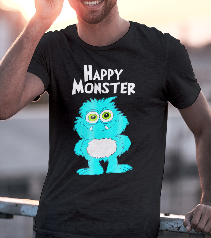 Happy Monster Funny Monster And Adults Vibrant Blue Cartoon Character T-Shirt