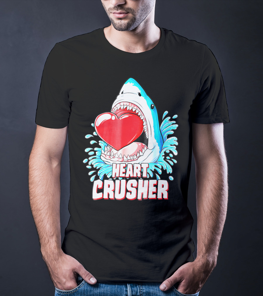 Heart Crusher Valentines Day Shark Boys Jawsome Splash T-Shirt