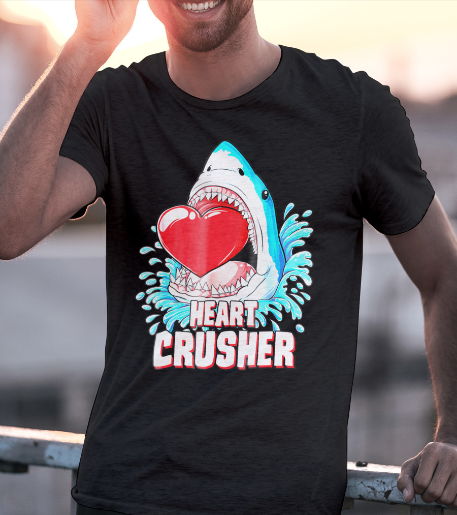 Heart Crusher Valentines Day Shark Boys Jawsome Splash T-Shirt