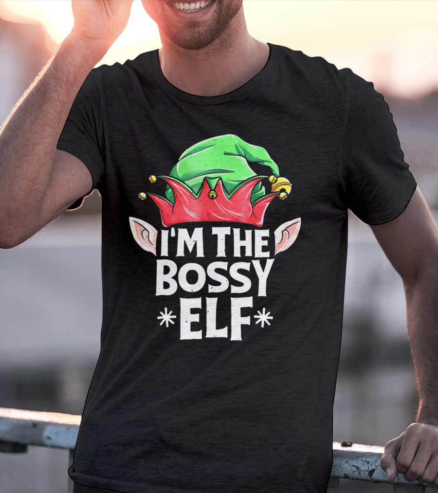 I'm The Bossy Elf Green And Red Jester Hat With Ears T-Shirt
