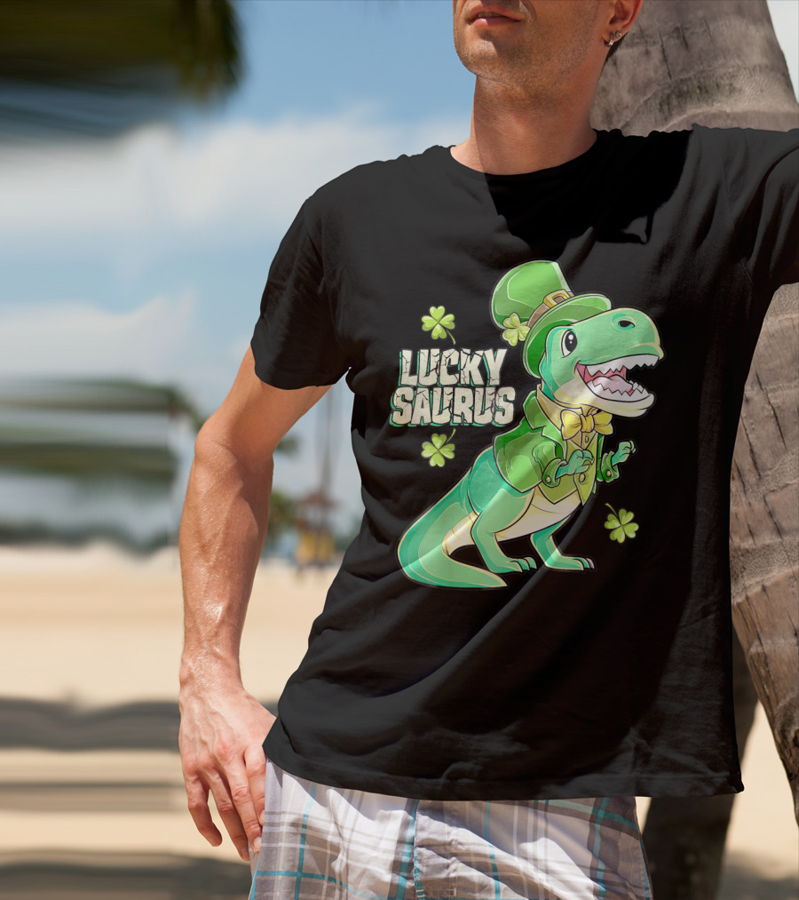 Luckysaurus Irish Dinosaur Leprechaun St Patricks Day Boys Rex T-Shirt