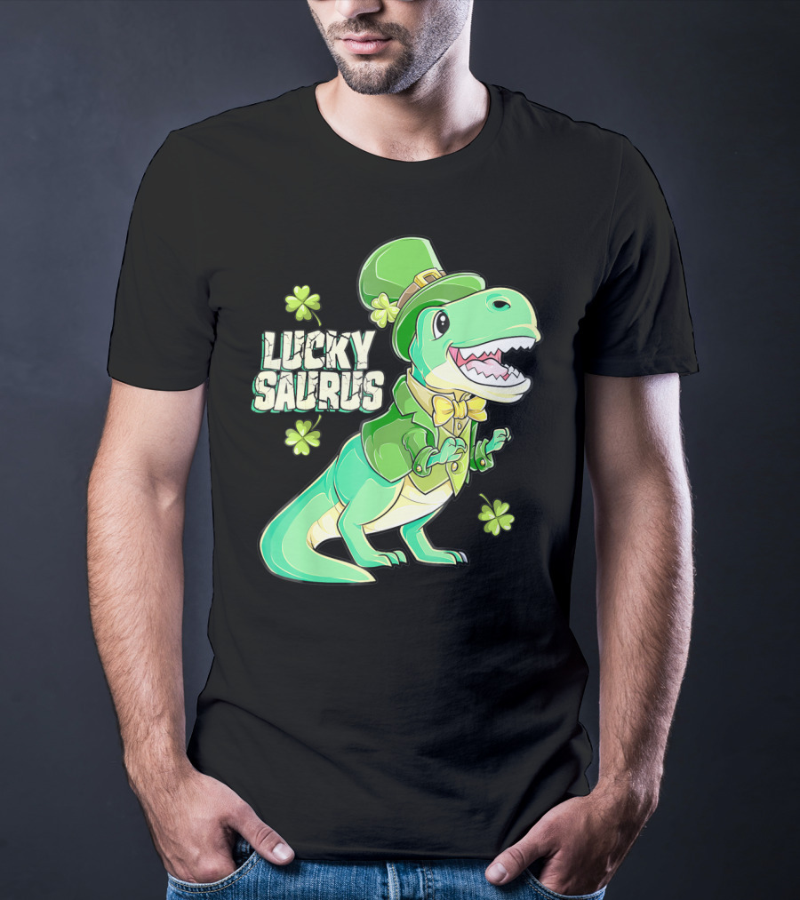 Luckysaurus Irish Dinosaur Leprechaun St Patricks Day Boys Rex T-Shirt