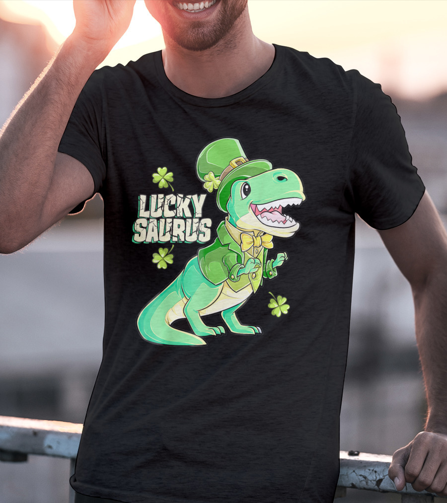 Luckysaurus Irish Dinosaur Leprechaun St Patricks Day Boys Rex T-Shirt