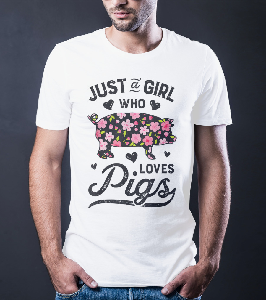 Just A Girl Who Loves Pigs With Floral Patterns For Girls Women Kids Farm T-Shirt