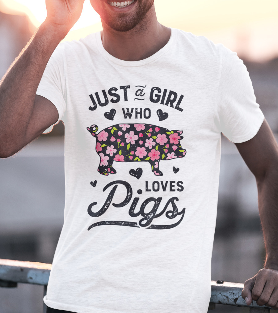 Just A Girl Who Loves Pigs With Floral Patterns For Girls Women Kids Farm T-Shirt