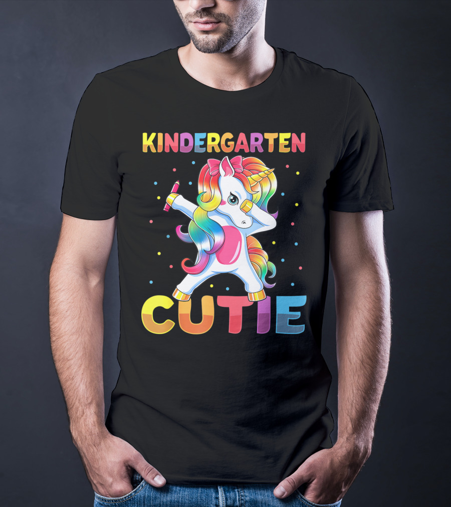 Kindergarten Cutie Dabbing Unicorn Back To School Girls Rainbow Multicolor T-Shirt