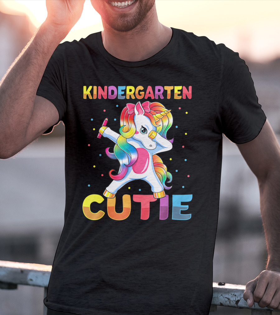 Kindergarten Cutie Dabbing Unicorn Back To School Girls Rainbow Multicolor T-Shirt