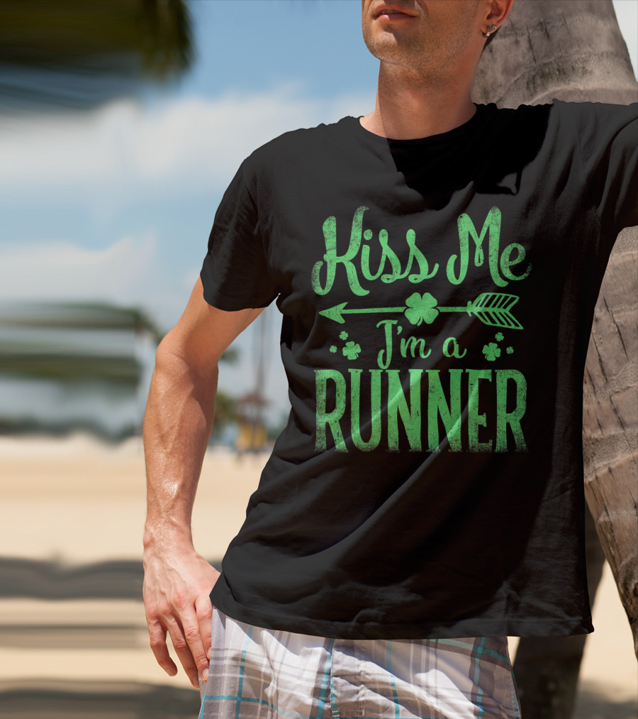 Kiss Me I'm A Runner Clover Arrow St. Patrick's Day T-Shirt