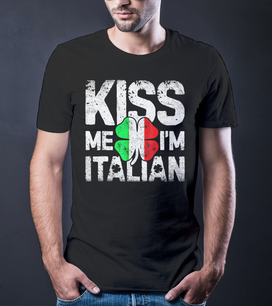 Kiss Me I'm Italian Clover Flag T-Shirt