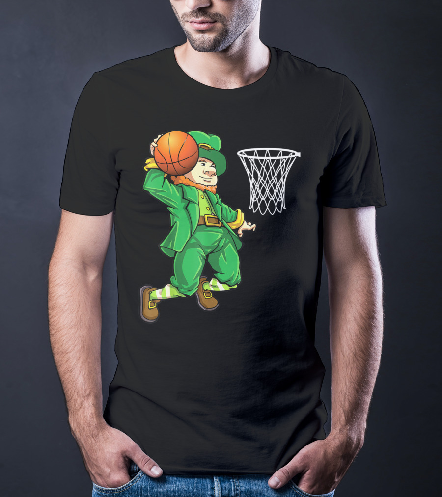 Leprechaun Slam Dunk Basketball St Patricks Day Boys T-Shirt