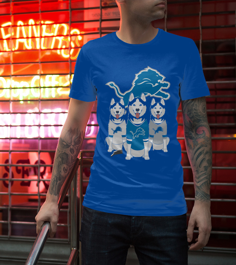 Detroit Lions Husky Trio With Iconic Blue Lion T-Shirt