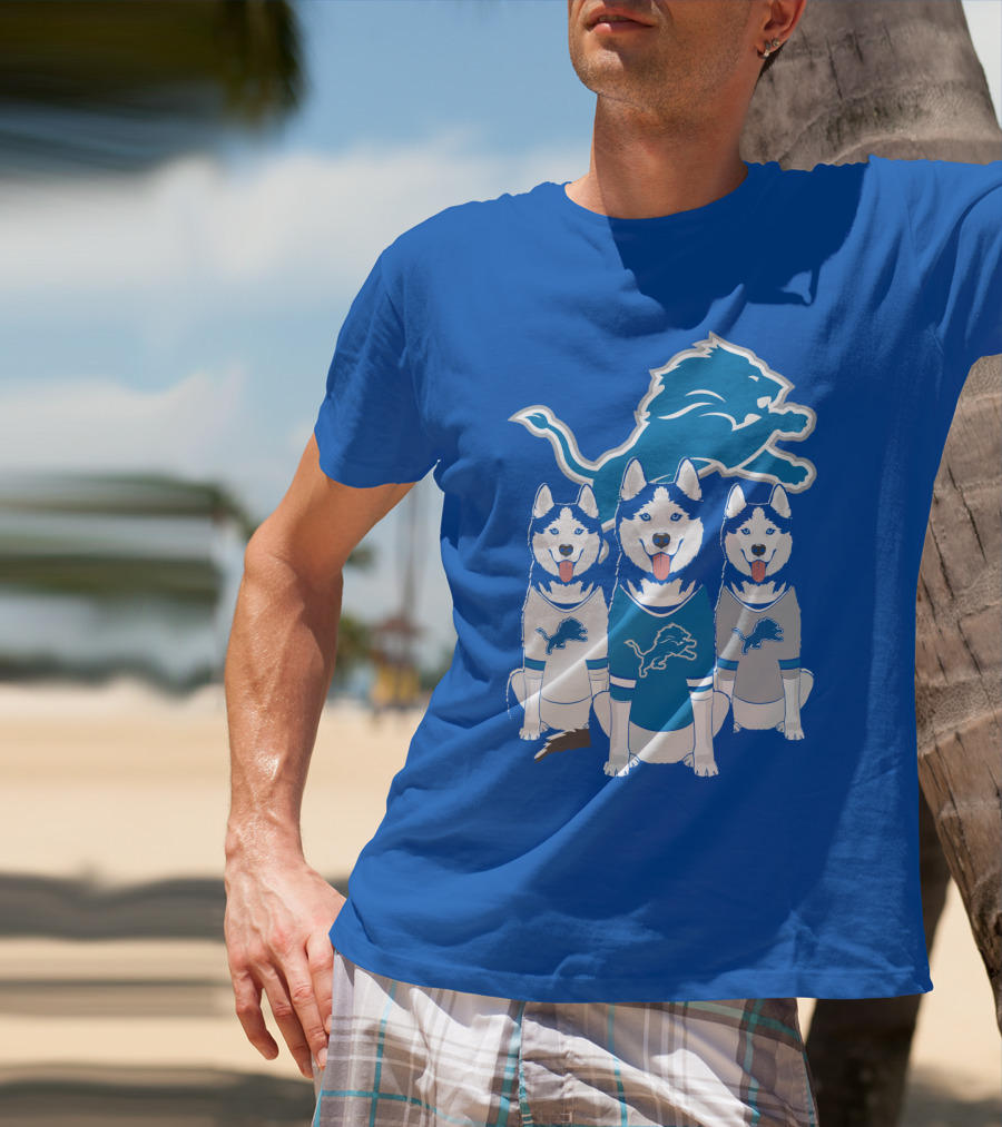 Detroit Lions Husky Trio With Iconic Blue Lion T-Shirt