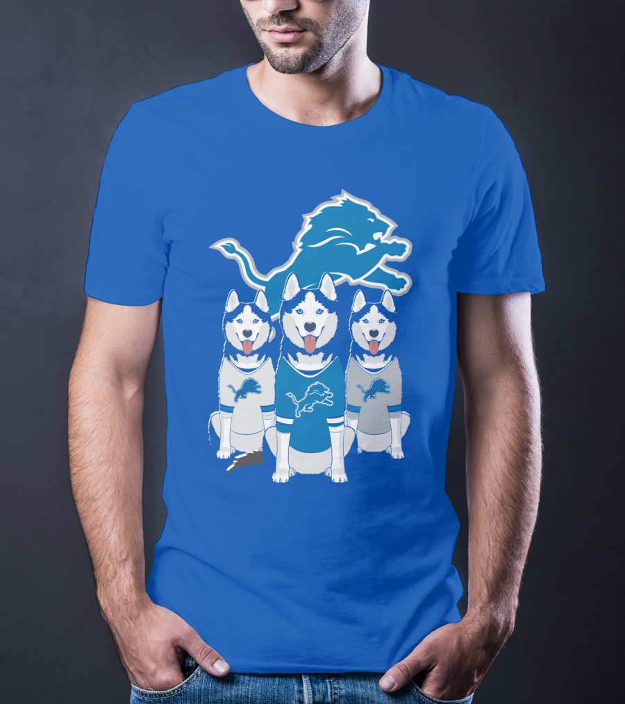 Detroit Lions Husky Trio With Iconic Blue Lion T-Shirt