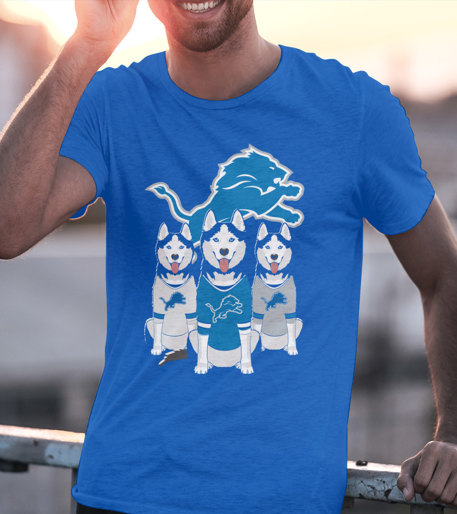 Detroit Lions Husky Trio With Iconic Blue Lion T-Shirt