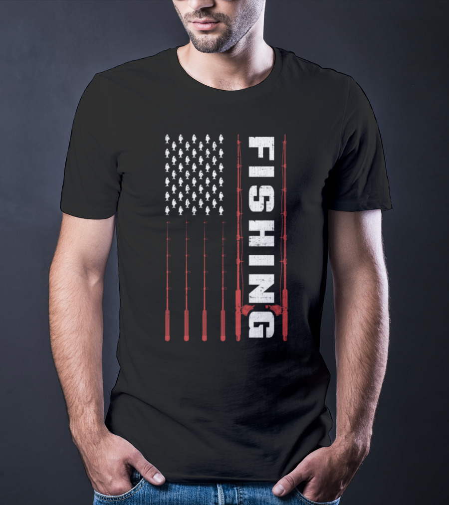 Fishing Flag Fishing Poles And Fish American T-Shirt