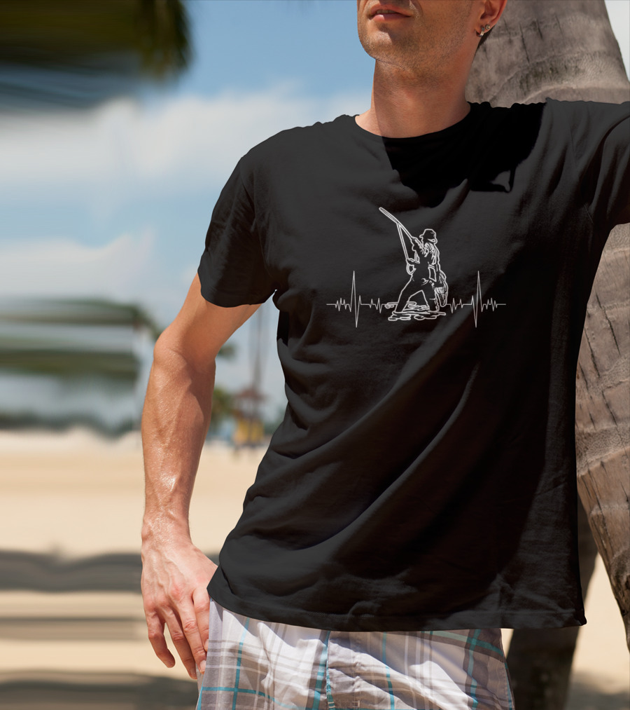 My Heart Beats For Fisherman With Fishing Rod And Heartbeat Line T-Shirt