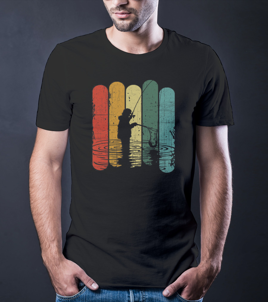 Retro Fishing Silhouette With Colorful T-Shirt
