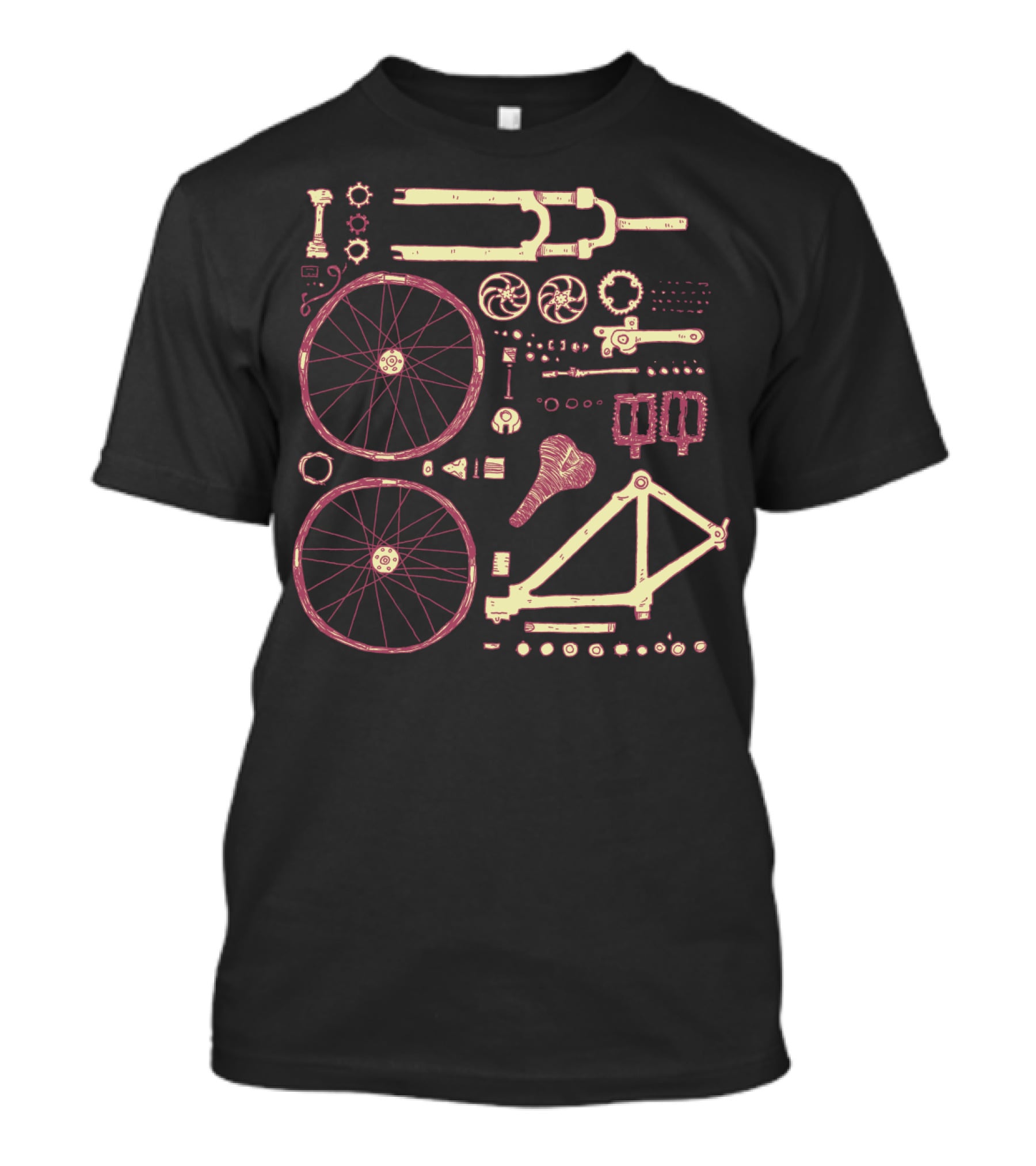 Bicycle Parts Diagram Wheels Frame Pedals Saddle Gears T-Shirt