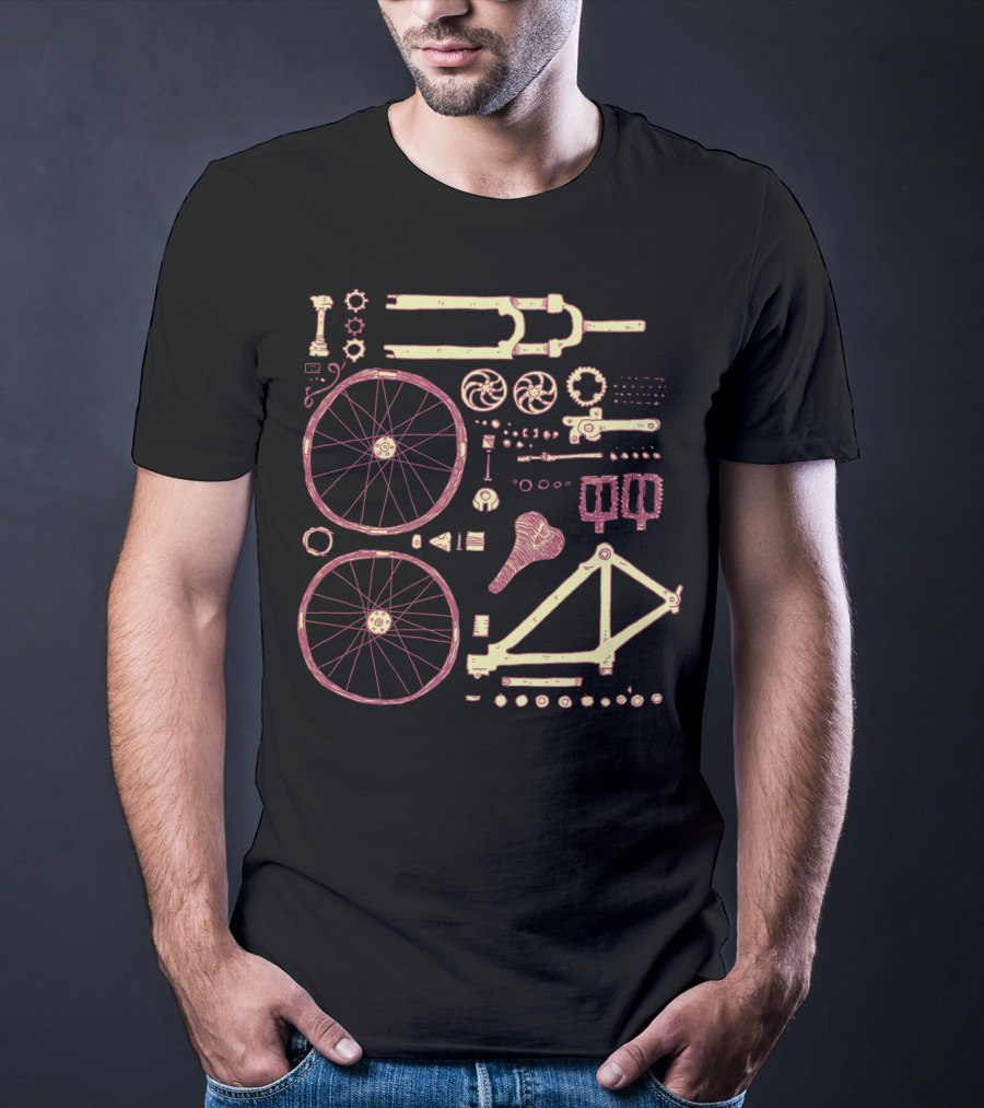 Bicycle Parts Diagram Wheels Frame Pedals Saddle Gears T-Shirt