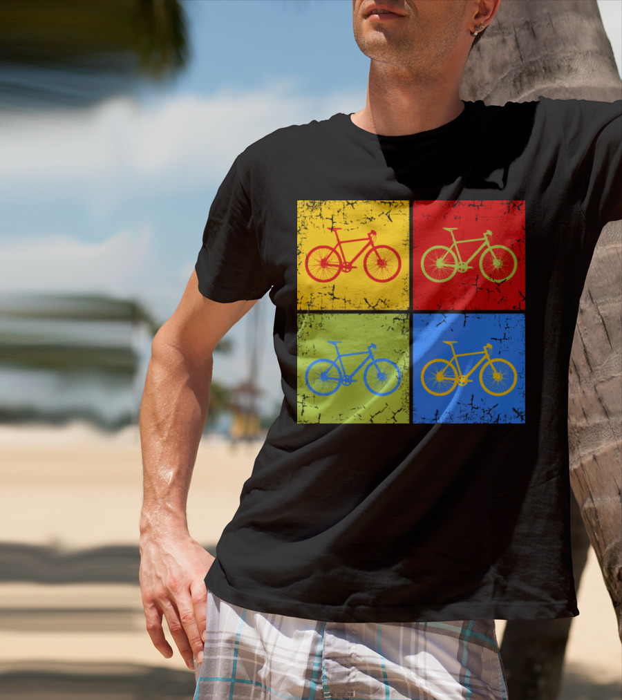 Bike Pop Art Colorful Bicycle Squares T-Shirt