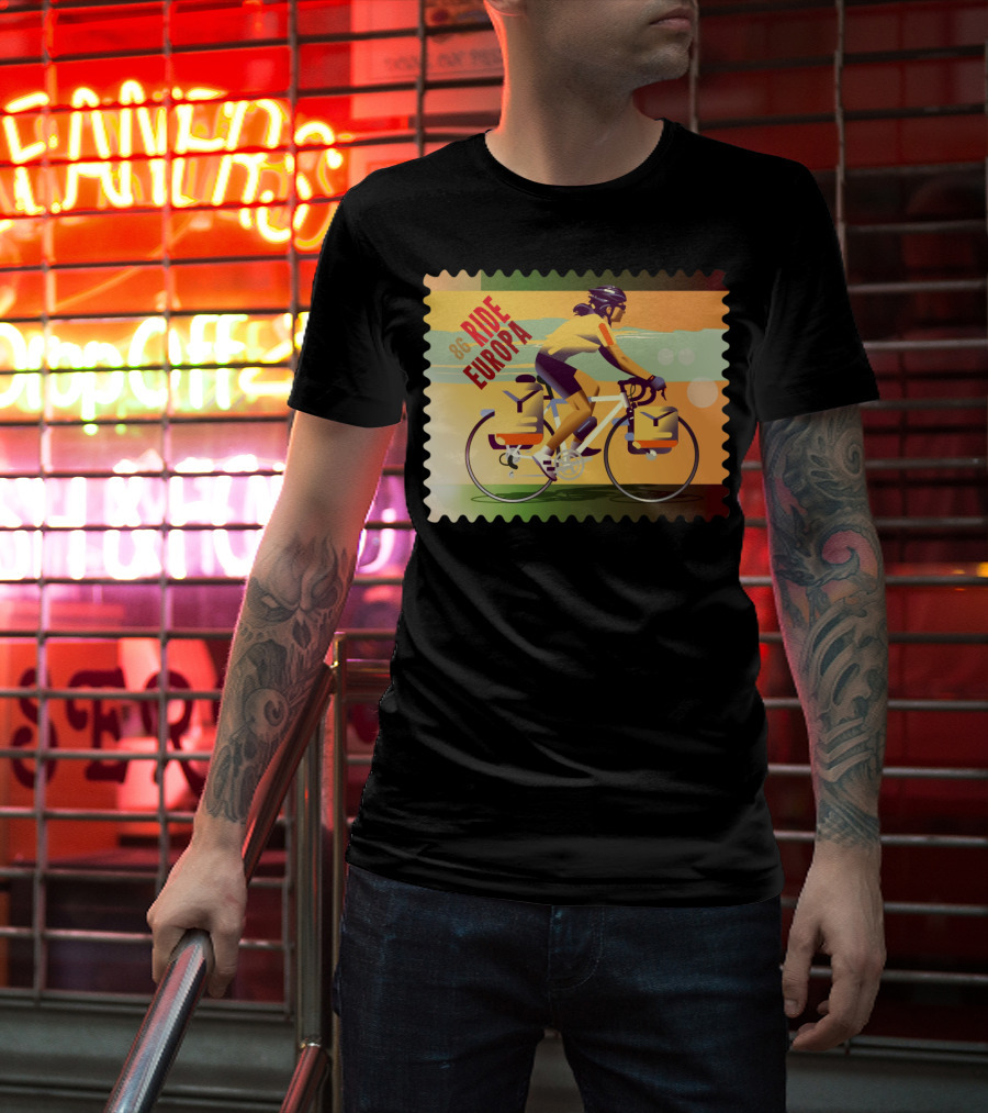 86 Ride Europa Bike Rider Stamp T-Shirt