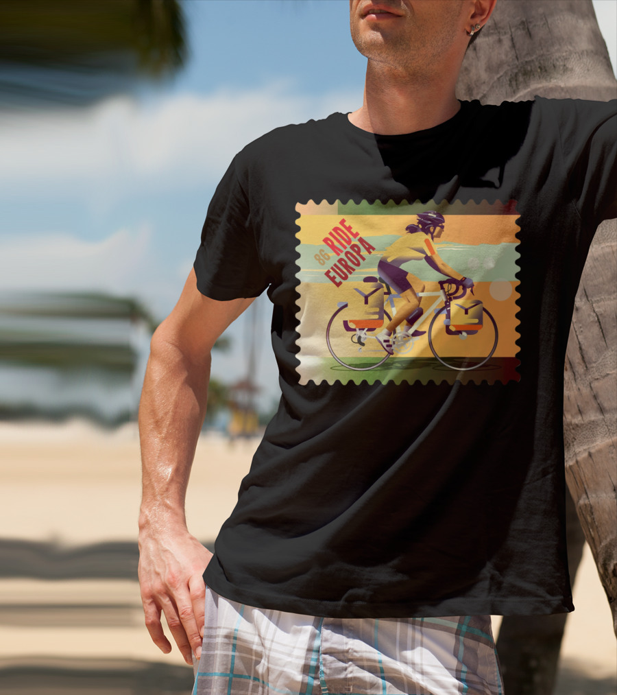 86 Ride Europa Bike Rider Stamp T-Shirt