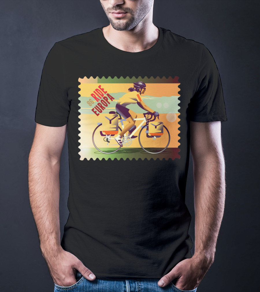 86 Ride Europa Bike Rider Stamp T-Shirt