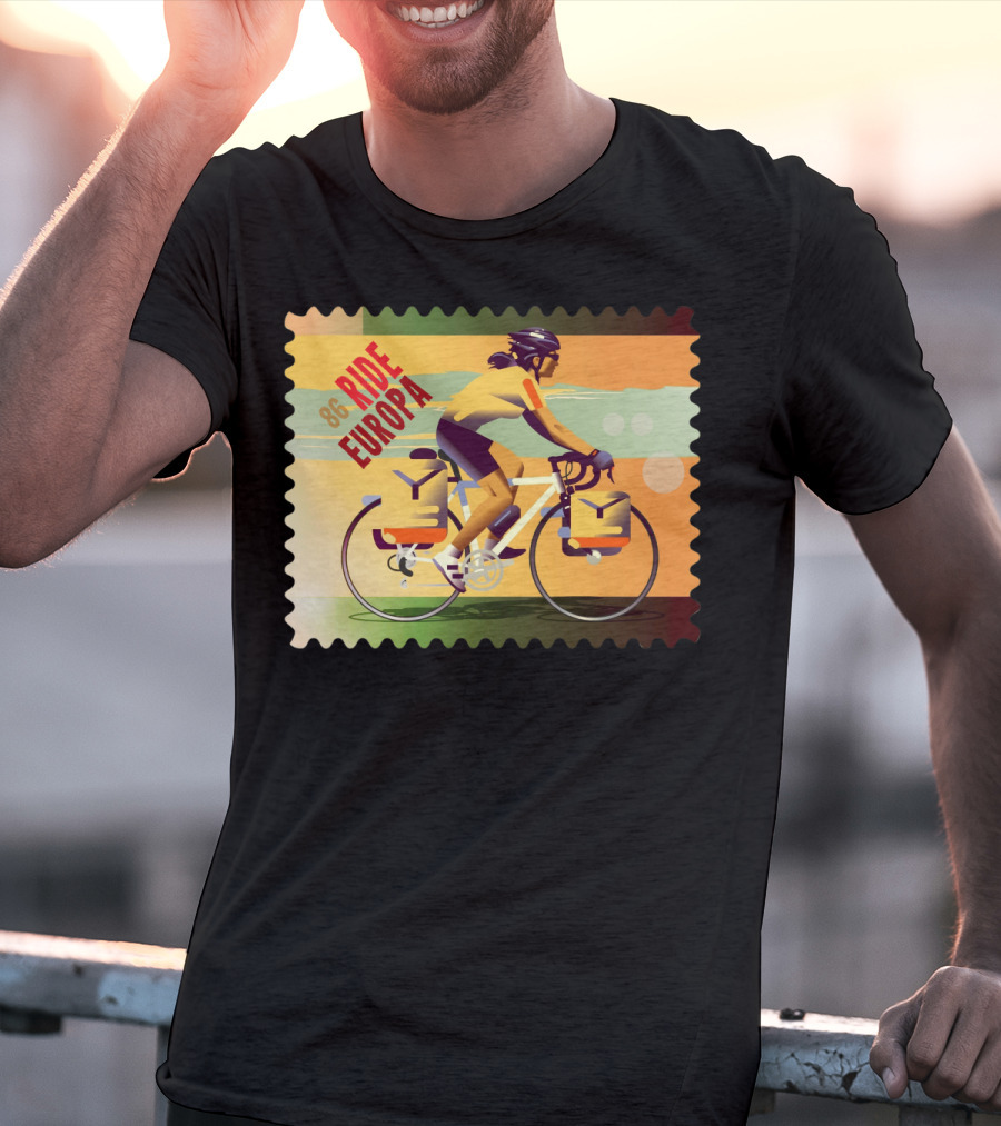 86 Ride Europa Bike Rider Stamp T-Shirt