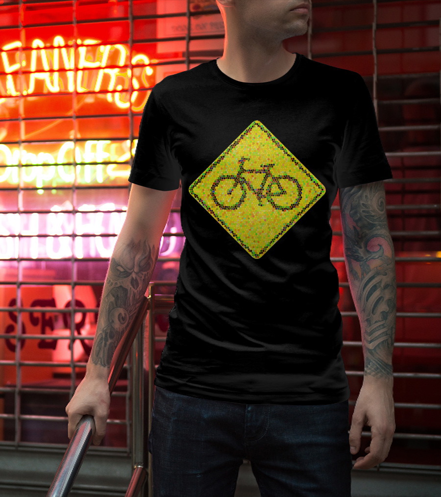 Bike Road Sign Mosaic Style Circular Dots T-Shirt