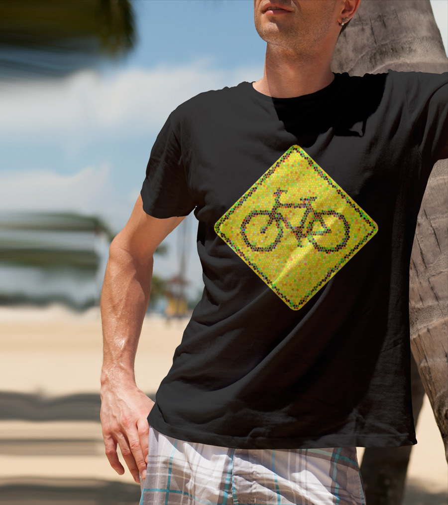 Bike Road Sign Mosaic Style Circular Dots T-Shirt