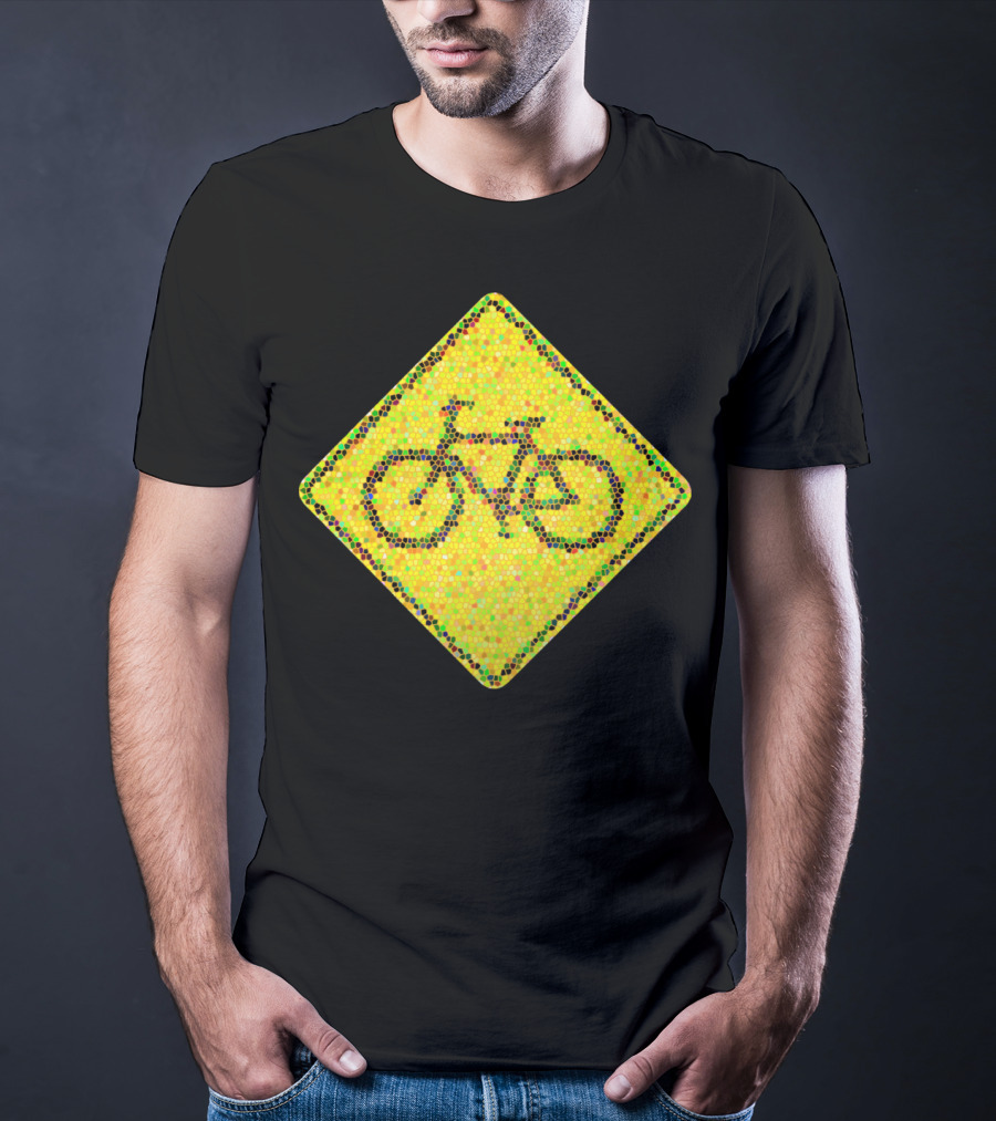 Bike Road Sign Mosaic Style Circular Dots T-Shirt
