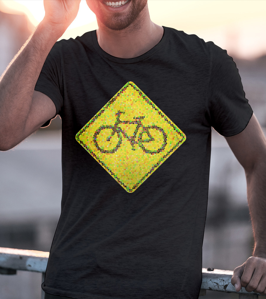 Bike Road Sign Mosaic Style Circular Dots T-Shirt