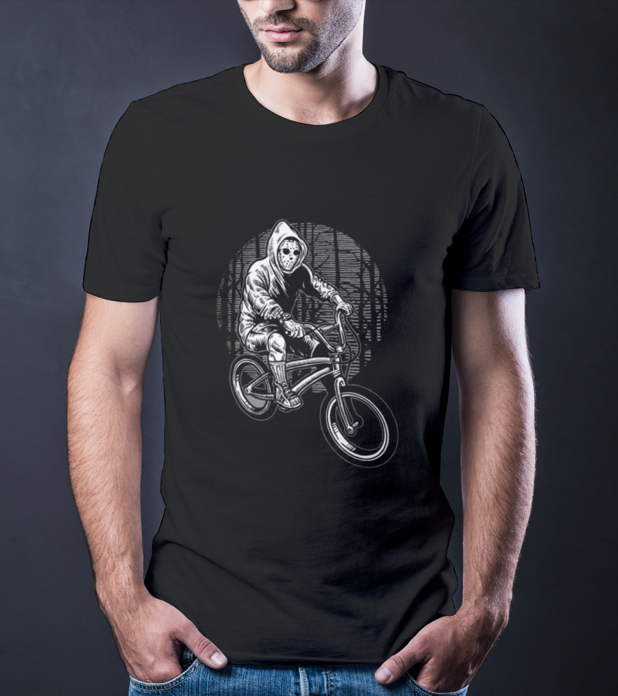 BMX Biker With Mask In Dark Forest T-Shirt